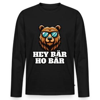 Hey Bär Ho Bär lustiges Survival Outdoor - Männer Premium Bio Langarmshirt - Schwarz - Vorne - Nico (187cm)