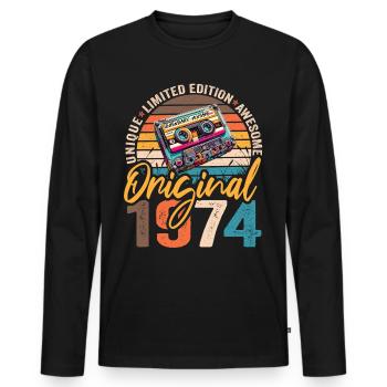 Vintage 1974 Born 1974 Cassette Original 1974 - Men's Premium Organic Long Sleeve Shirt - black - Front - Nico (187cm)