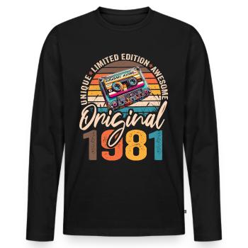 Vintage Born 1981 Birthday Original 1981 - Men's Premium Organic Long Sleeve Shirt - black - Front - Nico (187cm)
