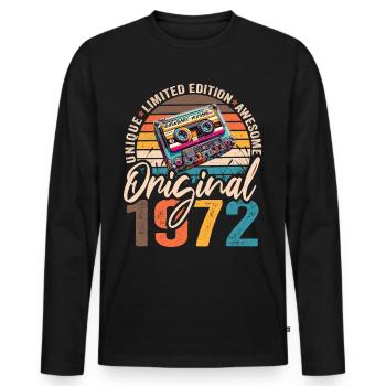 Vintage Né 1972 Anniversaire Original 1972 - T-shirt manches longues Premium bio Homme - noir - Devant - Nico (187cm)