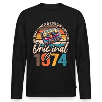 born 1974 vintage 1974 cassette original 1974 - Men's Premium Organic Long Sleeve Shirt - black - Front - Nico (187cm)