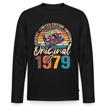 Vintage né 1979 anniversaire Original 1979 - T-shirt manches longues Premium bio Homme - noir - Devant - Nico (187cm)