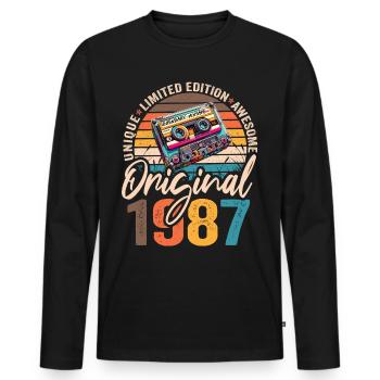 Vintage Né 1987 Anniversaire Original 1987 - T-shirt manches longues Premium bio Homme - noir - Devant - Nico (187cm)