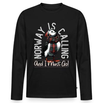 Norvège, Macareux, La Norvège vous appelle - T-shirt manches longues Premium bio Homme - noir - Devant - Nico (187cm)