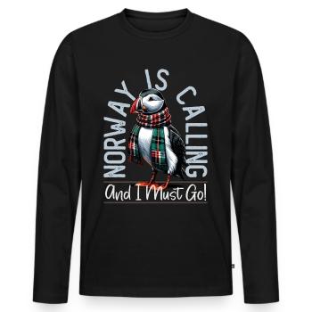 Norvège, Macareux, La Norvège vous appelle - T-shirt manches longues Premium bio Homme - noir - Devant - Nico (187cm)