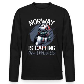 Norvège, Macareux, La Norvège vous appelle - T-shirt manches longues Premium bio Homme - noir - Devant - Nico (187cm)