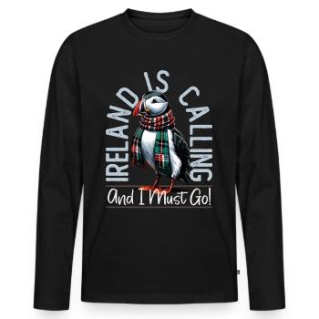 Ireland, Puffin, Ireland Is Calling - Men's Premium Organic Long Sleeve Shirt - black - Front - Nico (187cm)