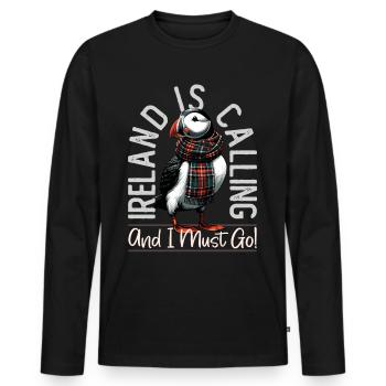 Ireland, Puffin, Ireland Is Calling - Men's Premium Organic Long Sleeve Shirt - black - Front - Nico (187cm)