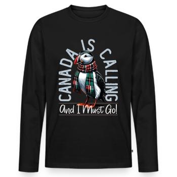 Canada, Macareux, Le Canada vous appelle - T-shirt manches longues Premium bio Homme - noir - Devant - Nico (187cm)