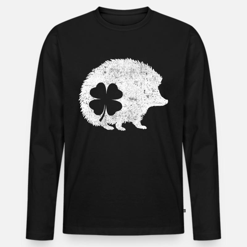 Kleeblatt Igel - Männer Premium Bio Langarmshirt - Schwarz