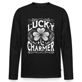 Lucky Charmer - Männer Premium Bio Langarmshirt - Schwarz - Vorne - Nico (187cm)