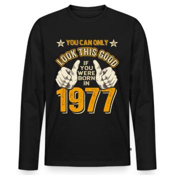 Anniversaire 1977 Né en 1977 né en 1977 - T-shirt manches longues Premium bio Homme - noir - Devant - Nico (187cm)