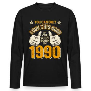 Anniversaire 1990 Né en 1990 Né en 1990 - T-shirt manches longues Premium bio Homme - noir - Devant - Nico (187cm)