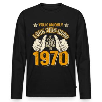 Anniversaire 1970 Né en 1970 Né en 1970 - T-shirt manches longues Premium bio Homme - noir - Devant - Nico (187cm)