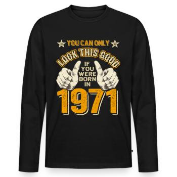 Anniversaire 1971 Né en 1971 né en 1971 - T-shirt manches longues Premium bio Homme - noir - Devant - Nico (187cm)