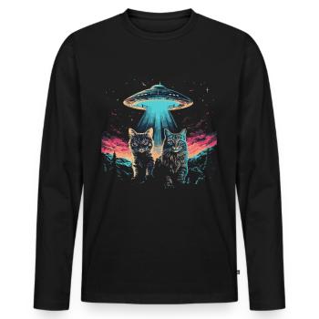 UFO Katzen | Sci-Fi Natur für Katzenliebhaber - Männer Premium Bio Langarmshirt - Schwarz - Vorne - Nico (187cm)