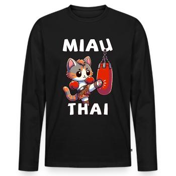 Muay Thai Boxing, Thai Boxing Kickboxen Miau Thai - Männer Premium Bio Langarmshirt - Schwarz - Vorne - Nico (187cm)