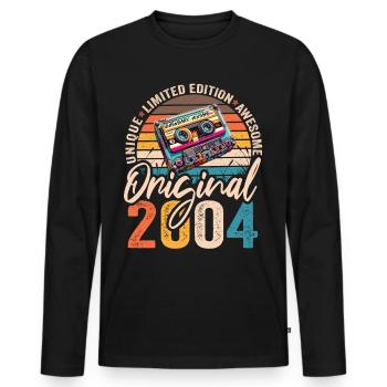 Jahrgang 2004 20.Geburtstag Kassette Tape 2004 - Männer Premium Bio Langarmshirt - Schwarz - Vorne - Nico (187cm)