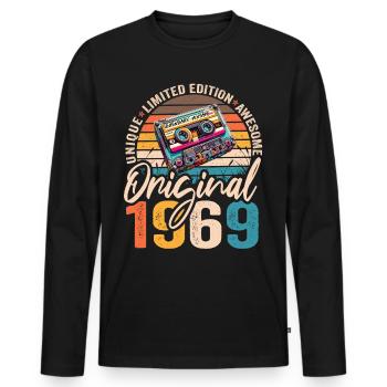 Jahrgang 1969 55.Geburtstag Kassette Tape 1969 - Männer Premium Bio Langarmshirt - Schwarz - Vorne - Nico (187cm)
