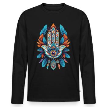 Spirituelle Hamsa Hand Mandala Federn - Männer Premium Bio Langarmshirt - Schwarz - Vorne - Nico (187cm)