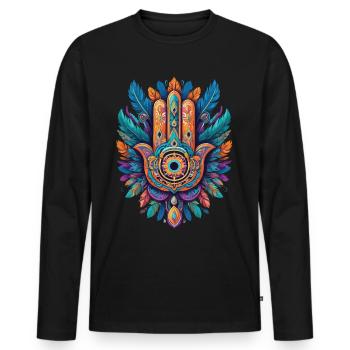 Spirituelle Hamsa Hand Federn Aesthetic Design - Männer Premium Bio Langarmshirt - Schwarz - Vorne - Nico (187cm)