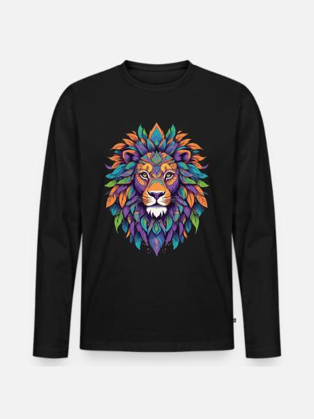 Spirituele Leeuw Mandala Power Animal Design - Mannen Premium Bio shirt met lange mouwen - zwart