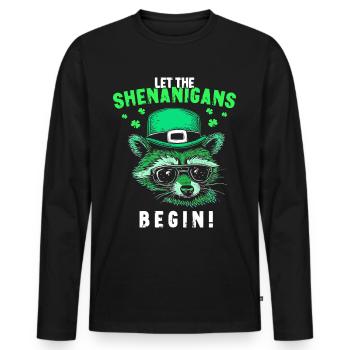 Let The Shenanigans Begin! Irish Raccoon - Men's Premium Organic Long Sleeve Shirt - black - Front - Nico (187cm)
