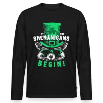 Let The Shenanigans Begin! Saint Patrick Raccoon - Men's Premium Organic Long Sleeve Shirt - black - Front - Nico (187cm)