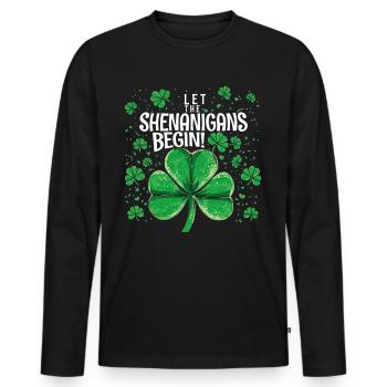 Let The Shenanigans Begin! Raccoon Saint Patrick - Men's Premium Organic Long Sleeve Shirt - black - Front - Nico (187cm)