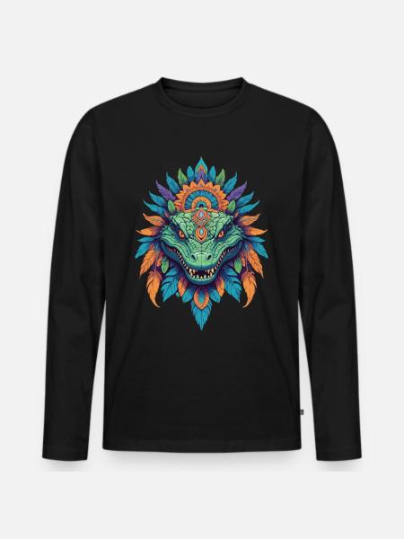 Crocodile Totem Animal Mandala Design - Men's Premium Organic Long Sleeve Shirt - black