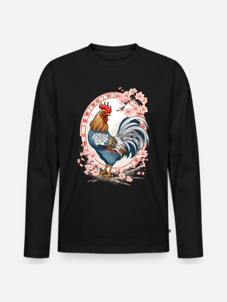 Asian With Cherry Blossoms Aesthetic - Men's Premium Organic Long Sleeve Shirt - black