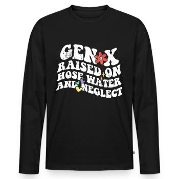 Retro Gen X Raised on Hose Water and Neglect - Men's Premium Organic Long Sleeve Shirt - black - Front - Nico (187cm)
