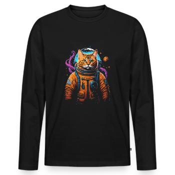 Weltraumkatze Astronaut und Katzen Sternenreise - Männer Premium Bio Langarmshirt - Schwarz - Vorne - Nico (187cm)
