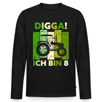 8th Birthday Boy Tractor Gift Farmer - Men's Premium Organic Long Sleeve Shirt - black - Front - Nico (187cm)