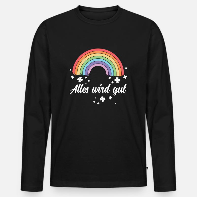 Regenbogen - Alles wird gut! - Männer Premium Bio Langarmshirt - Schwarz