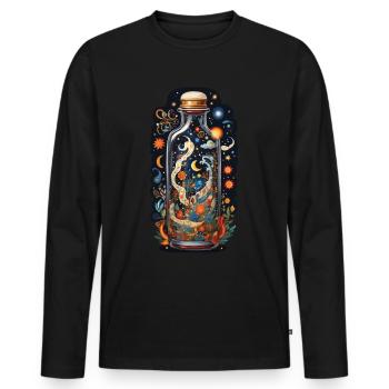 Espace floral dans l’esthétique de style bohème bouteille - T-shirt manches longues Premium bio Homme - noir - Devant - Nico (187cm)