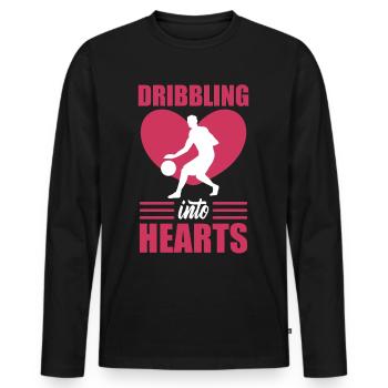 Valentine Basketball Player Dribbling into Hearts - Men's Premium Organic Long Sleeve Shirt - black - Front - Nico (187cm)