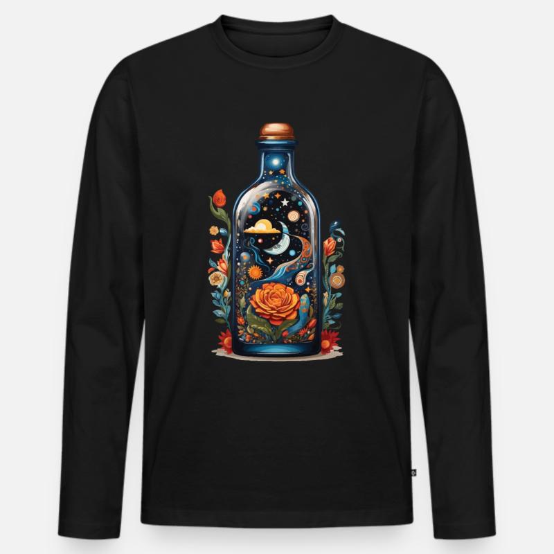Blumen Weltraum Boho Style Ästhetik - Männer Premium Bio Langarmshirt - Schwarz