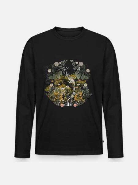 Forest Animals Deer Moose Sweden Wild Forest Nature - Men's Premium Organic Long Sleeve Shirt - black