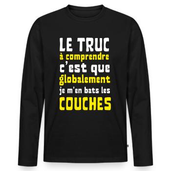 Globalement je m'en bats les couches - T-shirt manches longues Premium bio Homme - noir - Devant - Nico (187cm)
