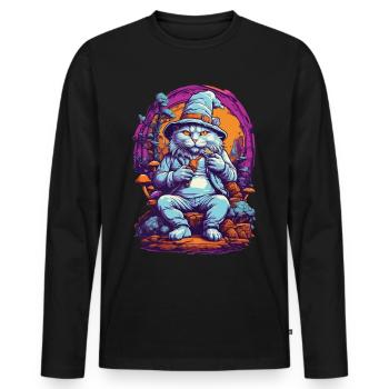 Champignons forestiers chat art psychédélique festival de musique - T-shirt manches longues Premium bio Homme - noir - Devant - Nico (187cm)