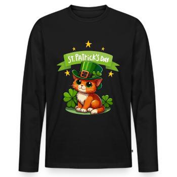 Chat de la Saint-Patrick Shamrock chanceux mignon - T-shirt manches longues Premium bio Homme - noir - Devant - Nico (187cm)