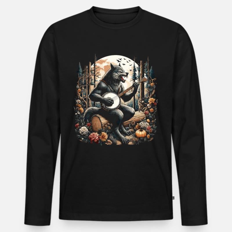 Werwolf mit Gitarre - Männer Premium Bio Langarmshirt - Schwarz