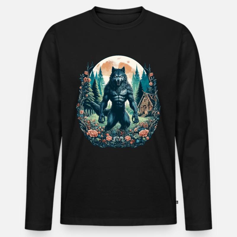 Ästhetischer Werwolf Wildlife - Männer Premium Bio Langarmshirt - Schwarz