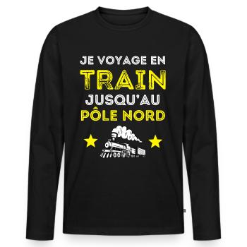 Je voyage en train jusqu'au pôle nord - T-shirt manches longues Premium bio Homme - noir - Devant - Nico (187cm)