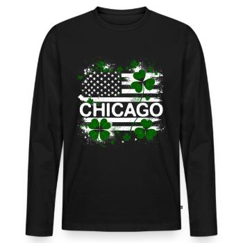 Drapeau américain Chicago Saint-Patrick - T-shirt manches longues Premium bio Homme - noir - Devant - Nico (187cm)