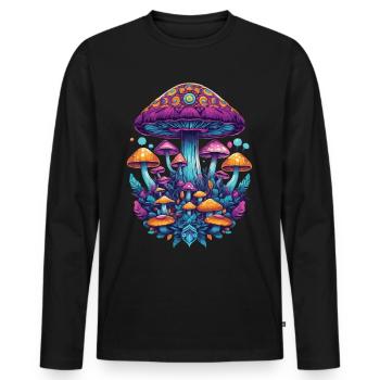 Lebendige Farben Musik Festival Wald Pilze - Männer Premium Bio Langarmshirt - Schwarz - Vorne - Nico (187cm)