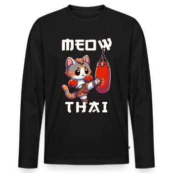 Muay Thai Boxing, Thai Boxing Kickboxen Meow Thai - Männer Premium Bio Langarmshirt - Schwarz - Vorne - Nico (187cm)
