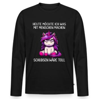 Heute möchte ich was mit Menschen machen - Männer Premium Bio Langarmshirt - Schwarz - Vorne - Nico (187cm)