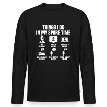 Dinge die ich in meiner Freizeit mache Wandern - Männer Premium Bio Langarmshirt - Schwarz - Vorne - Nico (187cm)